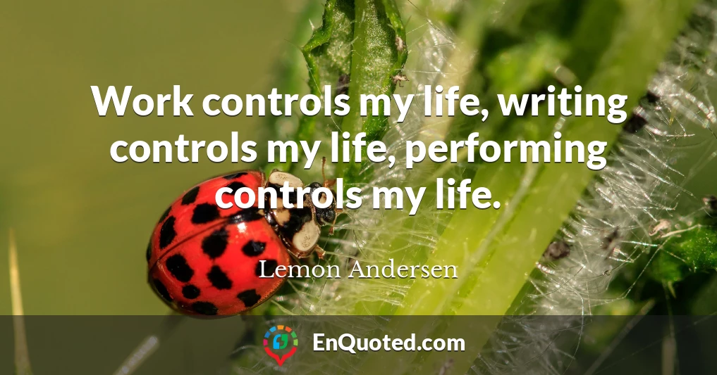 Work controls my life, writing controls my life, performing controls my life.