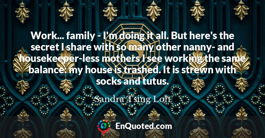 Work... family - I'm doing it all. But here's the secret I share with so many other nanny- and housekeeper-less mothers I see working the same balance: my house is trashed. It is strewn with socks and tutus.