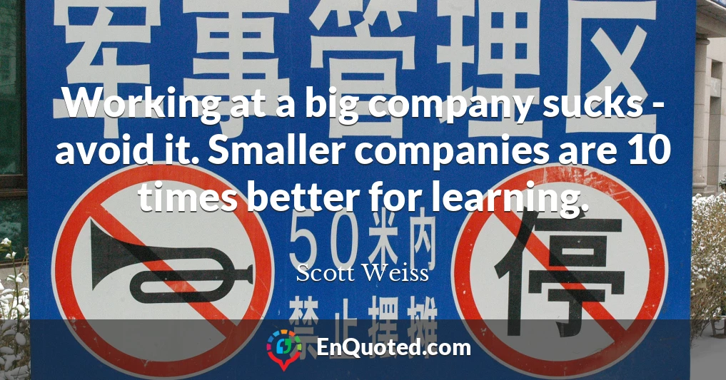 Working at a big company sucks - avoid it. Smaller companies are 10 times better for learning.