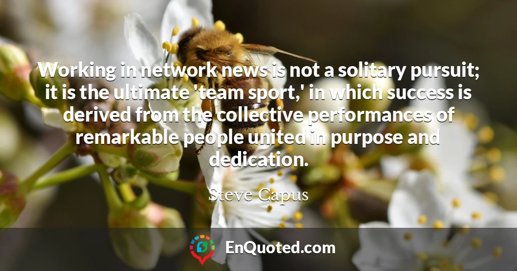 Working in network news is not a solitary pursuit; it is the ultimate 'team sport,' in which success is derived from the collective performances of remarkable people united in purpose and dedication.