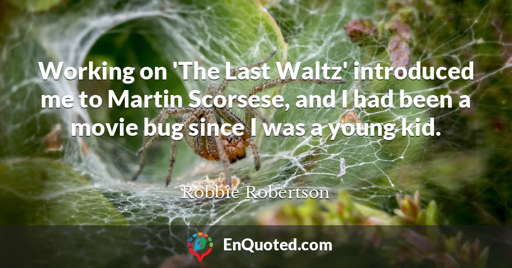 Working on 'The Last Waltz' introduced me to Martin Scorsese, and I had been a movie bug since I was a young kid.