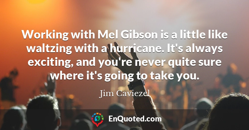 Working with Mel Gibson is a little like waltzing with a hurricane. It's always exciting, and you're never quite sure where it's going to take you.