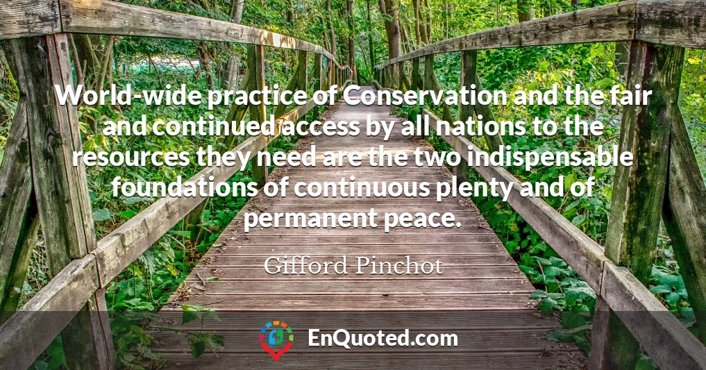 World-wide practice of Conservation and the fair and continued access by all nations to the resources they need are the two indispensable foundations of continuous plenty and of permanent peace.