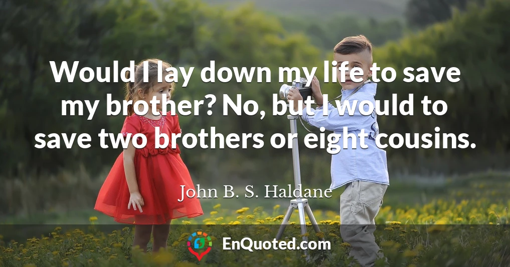 Would I lay down my life to save my brother? No, but I would to save two brothers or eight cousins.