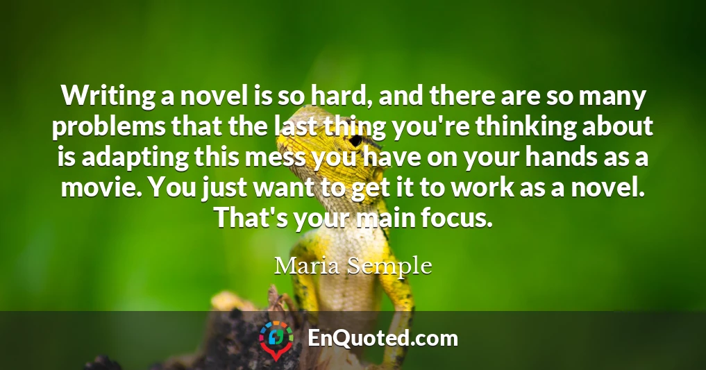 Writing a novel is so hard, and there are so many problems that the last thing you're thinking about is adapting this mess you have on your hands as a movie. You just want to get it to work as a novel. That's your main focus.