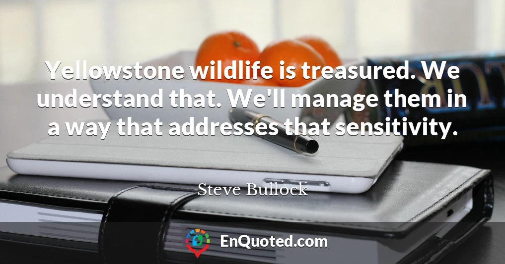 Yellowstone wildlife is treasured. We understand that. We'll manage them in a way that addresses that sensitivity.