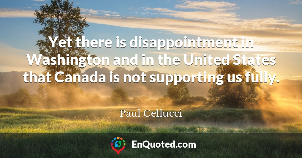 Yet there is disappointment in Washington and in the United States that Canada is not supporting us fully.