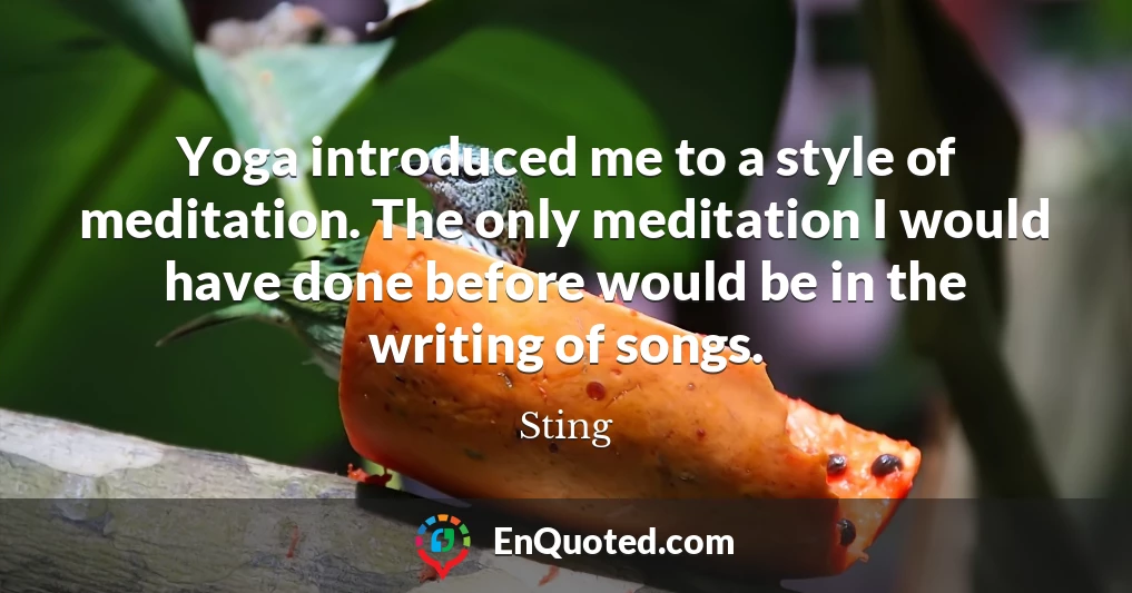 Yoga introduced me to a style of meditation. The only meditation I would have done before would be in the writing of songs.