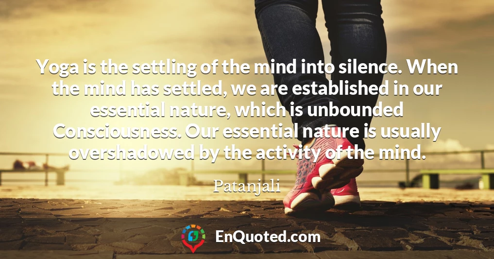 Yoga is the settling of the mind into silence. When the mind has settled, we are established in our essential nature, which is unbounded Consciousness. Our essential nature is usually overshadowed by the activity of the mind.