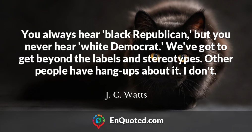 You always hear 'black Republican,' but you never hear 'white Democrat.' We've got to get beyond the labels and stereotypes. Other people have hang-ups about it. I don't.