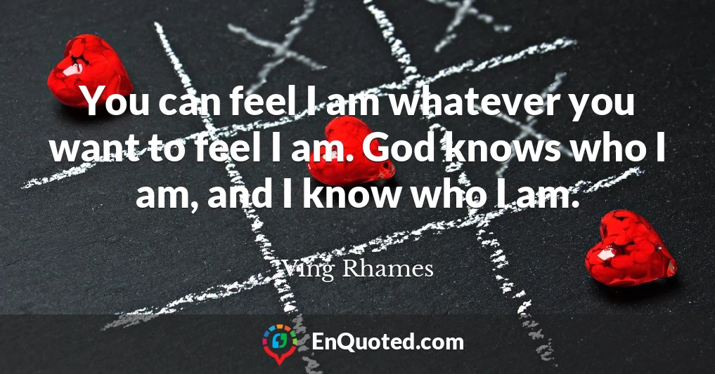 You can feel I am whatever you want to feel I am. God knows who I am, and I know who I am.