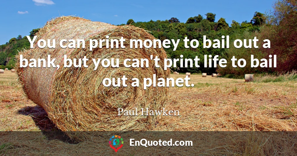 You can print money to bail out a bank, but you can't print life to bail out a planet.