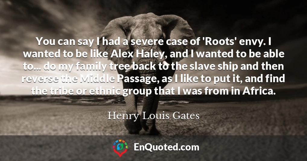 You can say I had a severe case of 'Roots' envy. I wanted to be like Alex Haley, and I wanted to be able to... do my family tree back to the slave ship and then reverse the Middle Passage, as I like to put it, and find the tribe or ethnic group that I was from in Africa.
