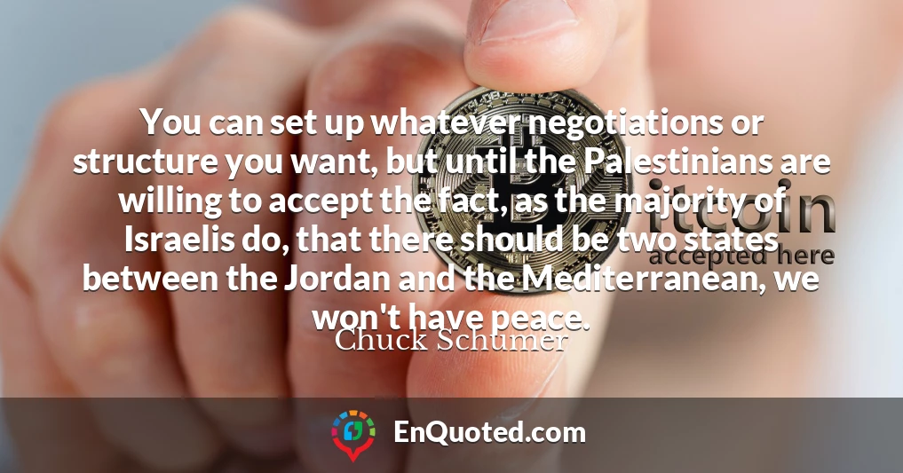 You can set up whatever negotiations or structure you want, but until the Palestinians are willing to accept the fact, as the majority of Israelis do, that there should be two states between the Jordan and the Mediterranean, we won't have peace.