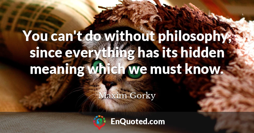 You can't do without philosophy, since everything has its hidden meaning which we must know.
