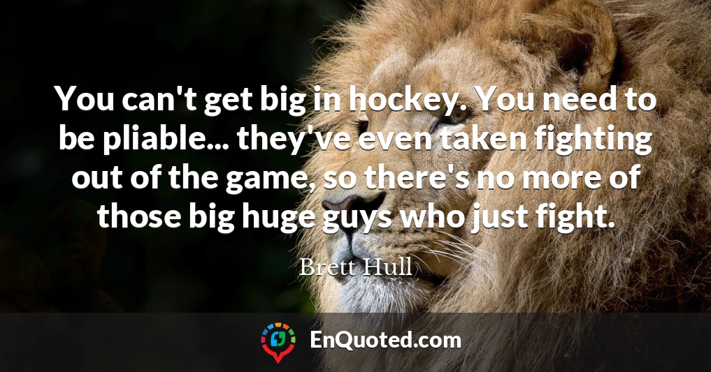 You can't get big in hockey. You need to be pliable... they've even taken fighting out of the game, so there's no more of those big huge guys who just fight.