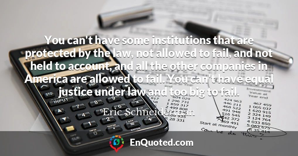 You can't have some institutions that are protected by the law, not allowed to fail, and not held to account, and all the other companies in America are allowed to fail. You can't have equal justice under law and too big to fail.