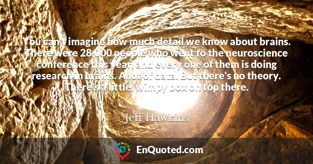 You can't imagine how much detail we know about brains. There were 28,000 people who went to the neuroscience conference this year, and every one of them is doing research in brains. A lot of data. But there's no theory. There's a little, wimpy box on top there.