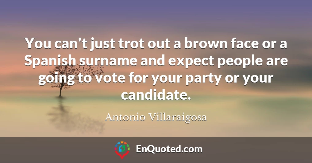 You can't just trot out a brown face or a Spanish surname and expect people are going to vote for your party or your candidate.