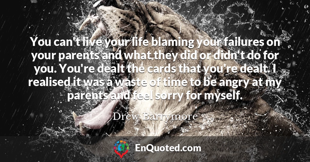 You can't live your life blaming your failures on your parents and what they did or didn't do for you. You're dealt the cards that you're dealt. I realised it was a waste of time to be angry at my parents and feel sorry for myself.