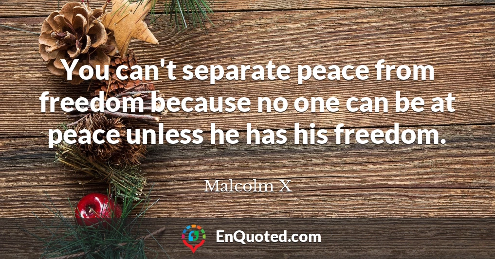 You can't separate peace from freedom because no one can be at peace unless he has his freedom.