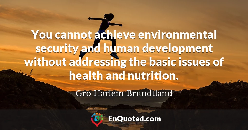 You cannot achieve environmental security and human development without addressing the basic issues of health and nutrition.