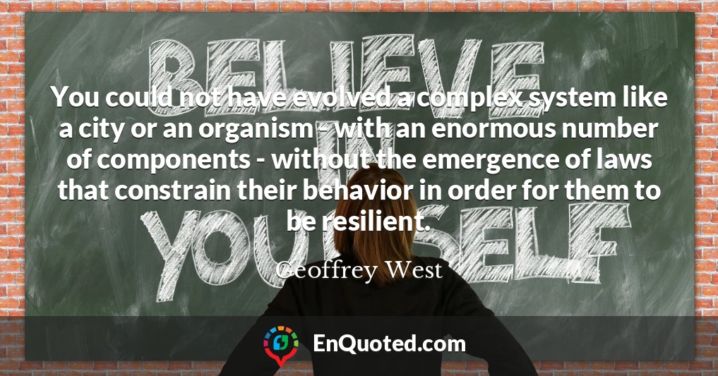 You could not have evolved a complex system like a city or an organism - with an enormous number of components - without the emergence of laws that constrain their behavior in order for them to be resilient.