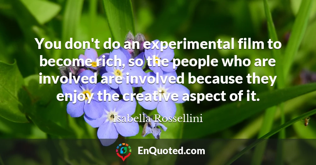 You don't do an experimental film to become rich, so the people who are involved are involved because they enjoy the creative aspect of it.