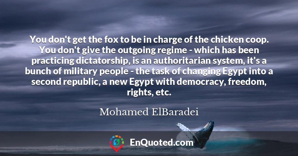 You don't get the fox to be in charge of the chicken coop. You don't give the outgoing regime - which has been practicing dictatorship, is an authoritarian system, it's a bunch of military people - the task of changing Egypt into a second republic, a new Egypt with democracy, freedom, rights, etc.