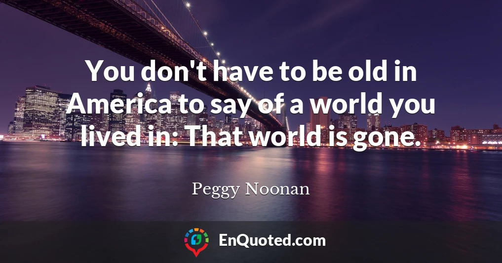 You don't have to be old in America to say of a world you lived in: That world is gone.