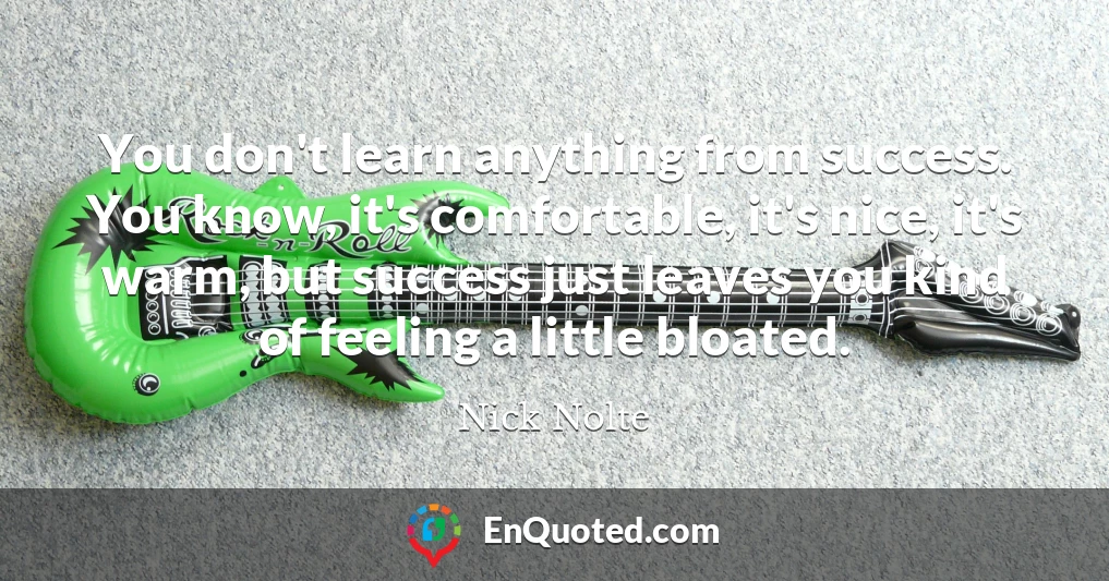 You don't learn anything from success. You know, it's comfortable, it's nice, it's warm, but success just leaves you kind of feeling a little bloated.