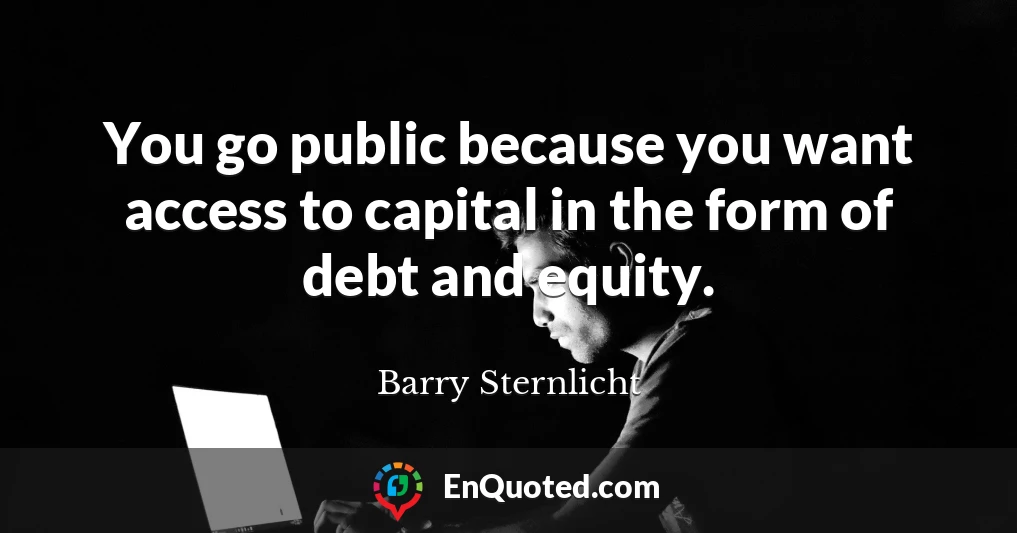 You go public because you want access to capital in the form of debt and equity.