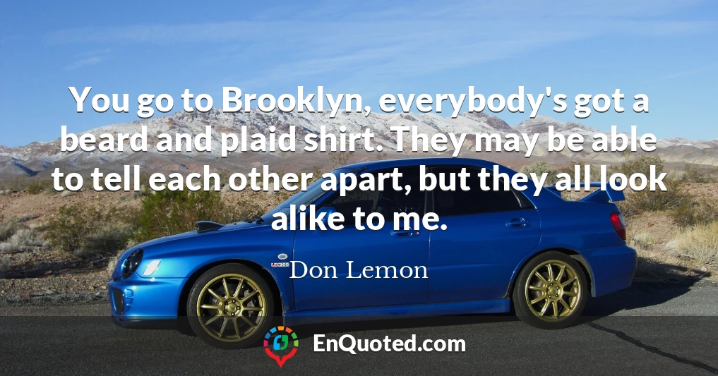 You go to Brooklyn, everybody's got a beard and plaid shirt. They may be able to tell each other apart, but they all look alike to me.