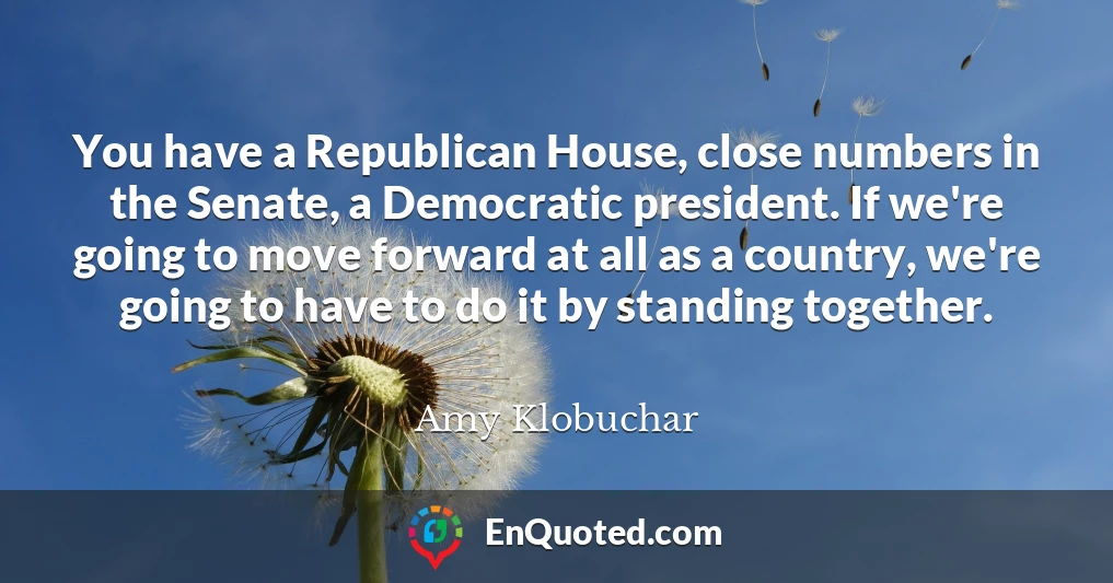 You have a Republican House, close numbers in the Senate, a Democratic president. If we're going to move forward at all as a country, we're going to have to do it by standing together.