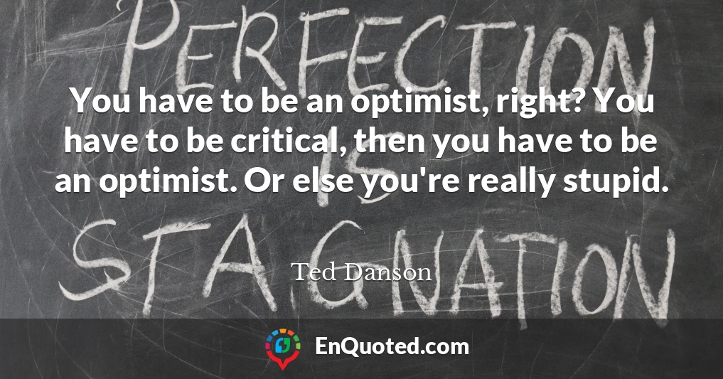 You have to be an optimist, right? You have to be critical, then you have to be an optimist. Or else you're really stupid.