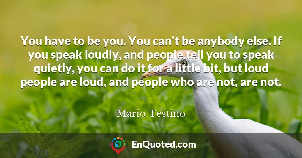 You have to be you. You can't be anybody else. If you speak loudly, and people tell you to speak quietly, you can do it for a little bit, but loud people are loud, and people who are not, are not.