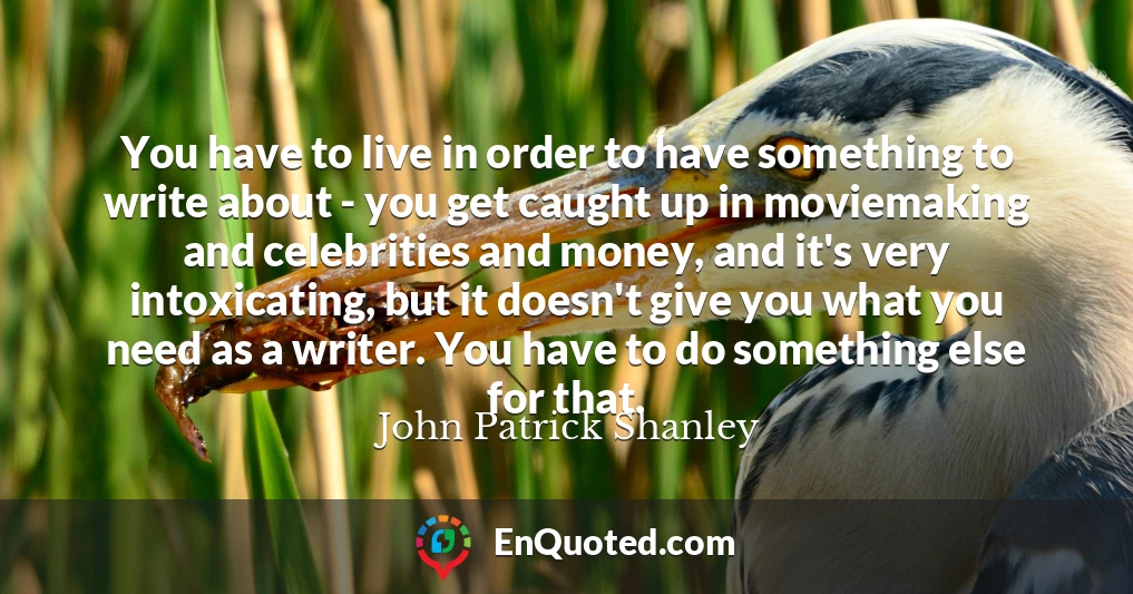 You have to live in order to have something to write about - you get caught up in moviemaking and celebrities and money, and it's very intoxicating, but it doesn't give you what you need as a writer. You have to do something else for that.
