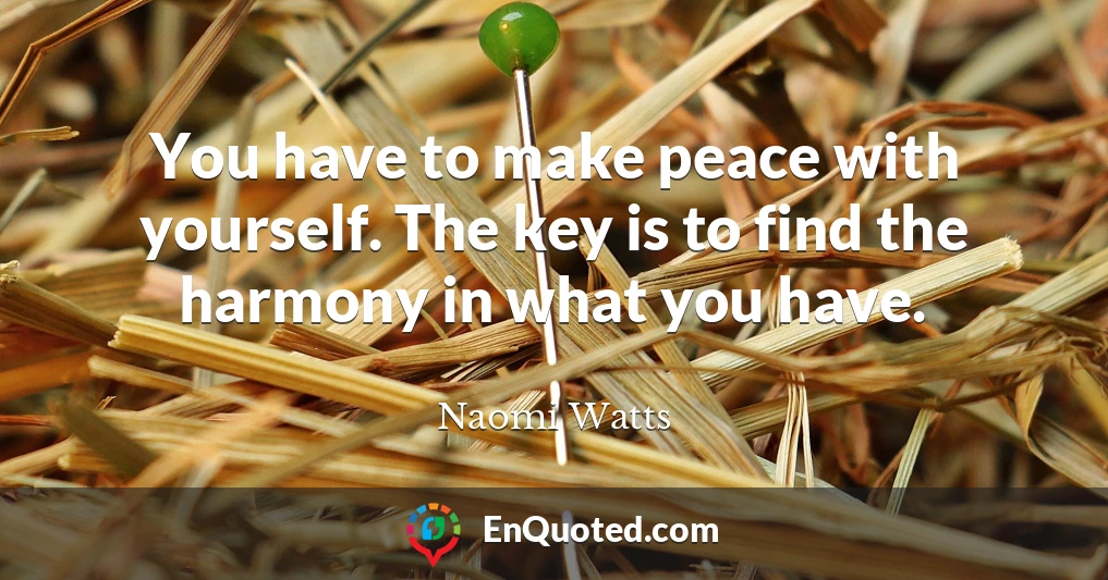 You have to make peace with yourself. The key is to find the harmony in what you have.