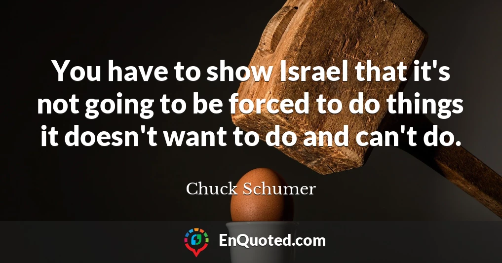 You have to show Israel that it's not going to be forced to do things it doesn't want to do and can't do.