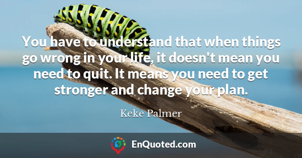 You have to understand that when things go wrong in your life, it doesn't mean you need to quit. It means you need to get stronger and change your plan.