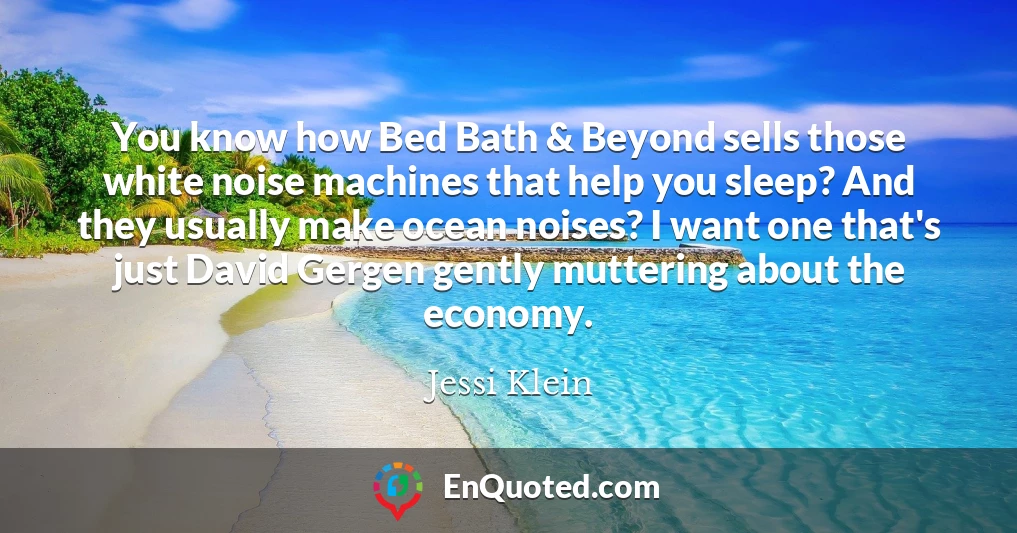 You know how Bed Bath & Beyond sells those white noise machines that help you sleep? And they usually make ocean noises? I want one that's just David Gergen gently muttering about the economy.