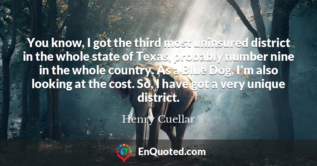 You know, I got the third most uninsured district in the whole state of Texas, probably number nine in the whole country. As a Blue Dog, I'm also looking at the cost. So, I have got a very unique district.