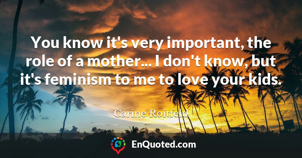 You know it's very important, the role of a mother... I don't know, but it's feminism to me to love your kids.