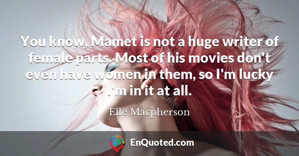 You know, Mamet is not a huge writer of female parts. Most of his movies don't even have women in them, so I'm lucky I'm in it at all.