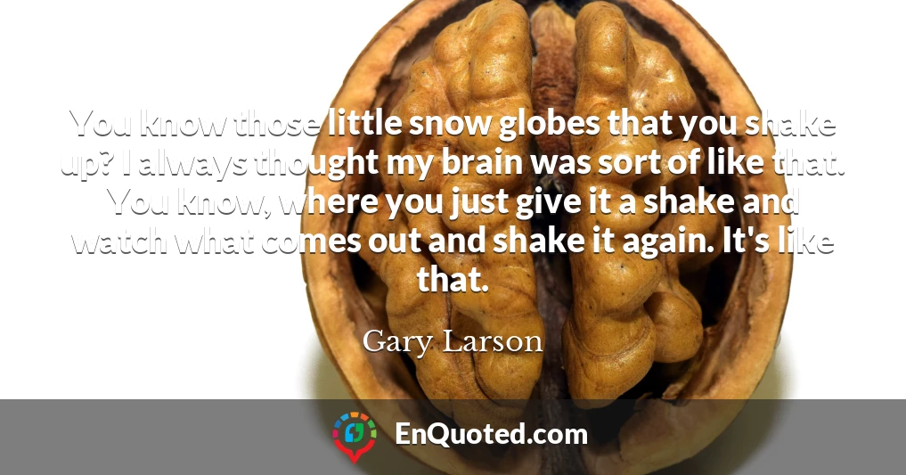 You know those little snow globes that you shake up? I always thought my brain was sort of like that. You know, where you just give it a shake and watch what comes out and shake it again. It's like that.