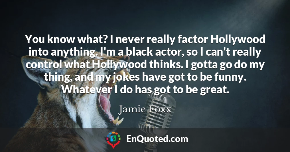 You know what? I never really factor Hollywood into anything. I'm a black actor, so I can't really control what Hollywood thinks. I gotta go do my thing, and my jokes have got to be funny. Whatever I do has got to be great.