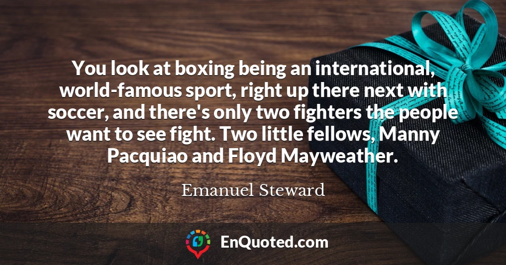 You look at boxing being an international, world-famous sport, right up there next with soccer, and there's only two fighters the people want to see fight. Two little fellows, Manny Pacquiao and Floyd Mayweather.