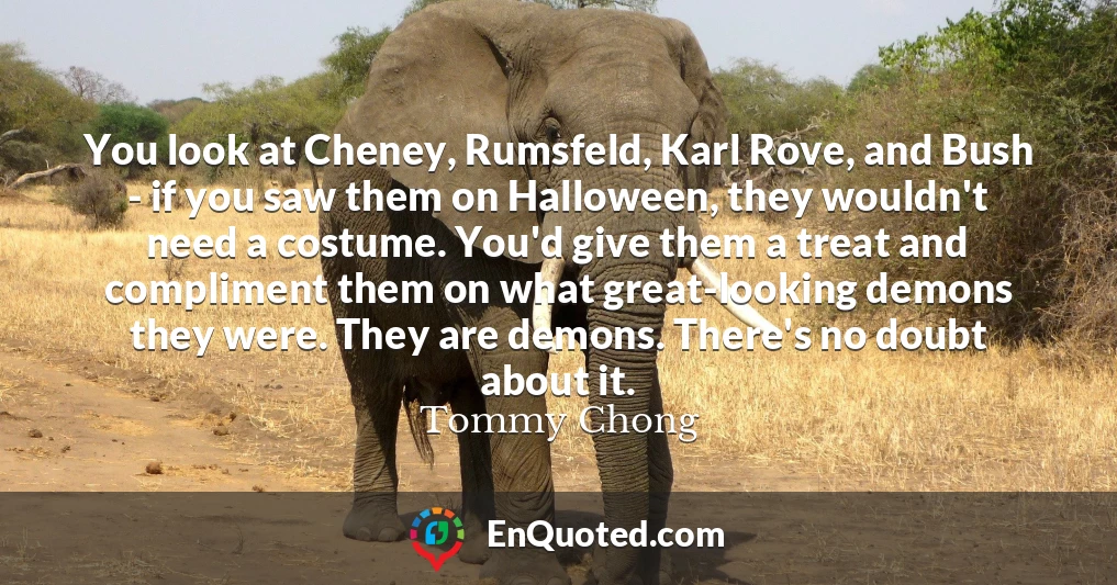You look at Cheney, Rumsfeld, Karl Rove, and Bush - if you saw them on Halloween, they wouldn't need a costume. You'd give them a treat and compliment them on what great-looking demons they were. They are demons. There's no doubt about it.