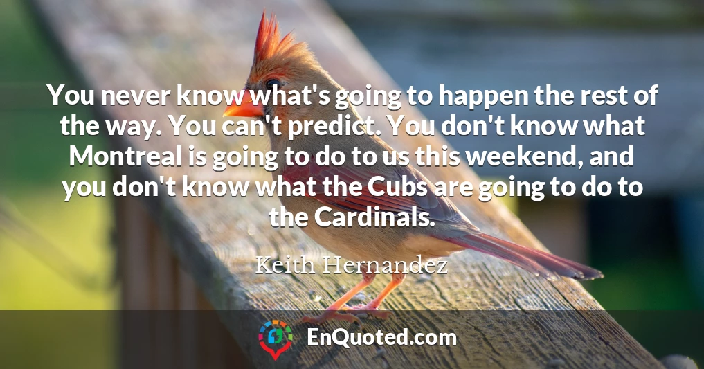 You never know what's going to happen the rest of the way. You can't predict. You don't know what Montreal is going to do to us this weekend, and you don't know what the Cubs are going to do to the Cardinals.