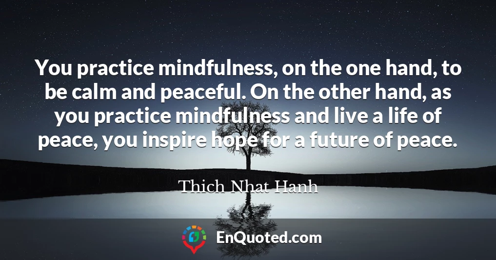 You practice mindfulness, on the one hand, to be calm and peaceful. On the other hand, as you practice mindfulness and live a life of peace, you inspire hope for a future of peace.